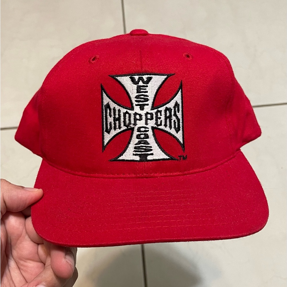 Vintage 90s West Coast Choppers Jesse James Snapback Hat Red White Embroidery
